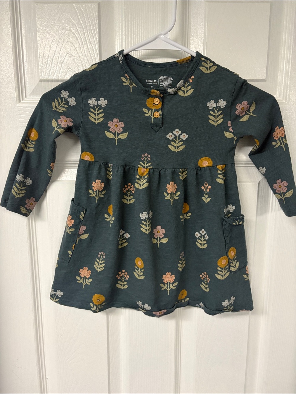 Little co by Lauren Conrad Girls' Green Blue Floral Long-Sleeve Dress size 3T